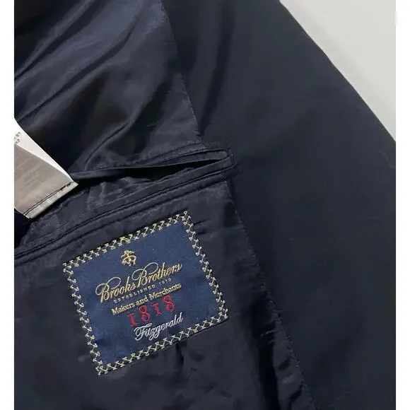 Brooks Brothers 1818 Fitzgerald Blazer Mens 46L Dark Navy Blue Wool Two Button